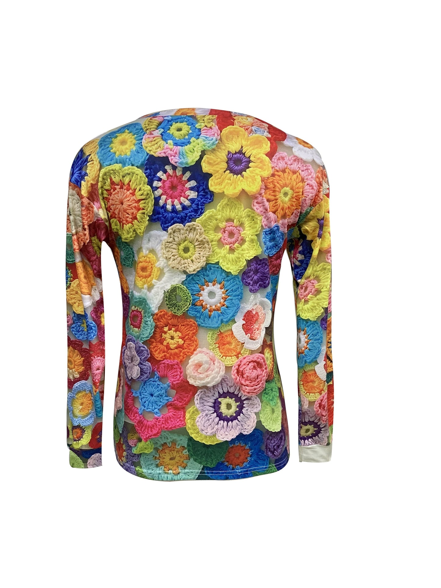 Floral Pattern Crew Neck T-Shirt, Casual Long Sleeve Top For Spring & Fall, Women's Clothing